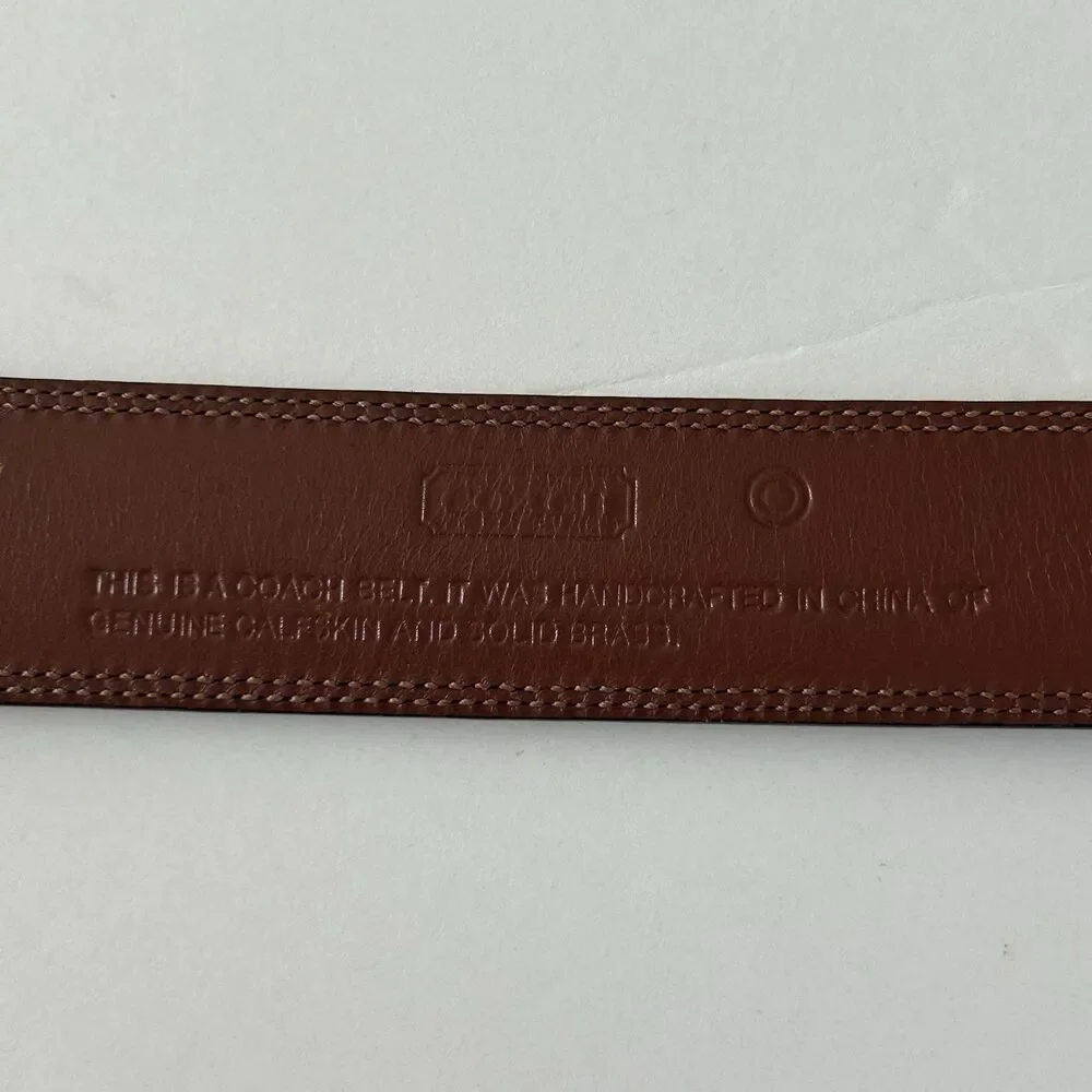 Coach Mens Leather Belt Brown Genuine Calfskin 3752 Silver Tone Brass Buckle 36